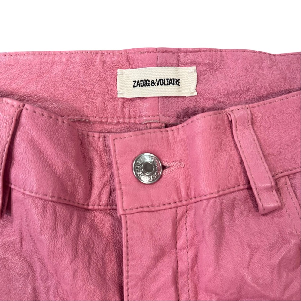 Zadig & Voltaire Women Phlame Crinkled Leather Skinny Pants Pink Size 38 US M - Picture 4 of 10